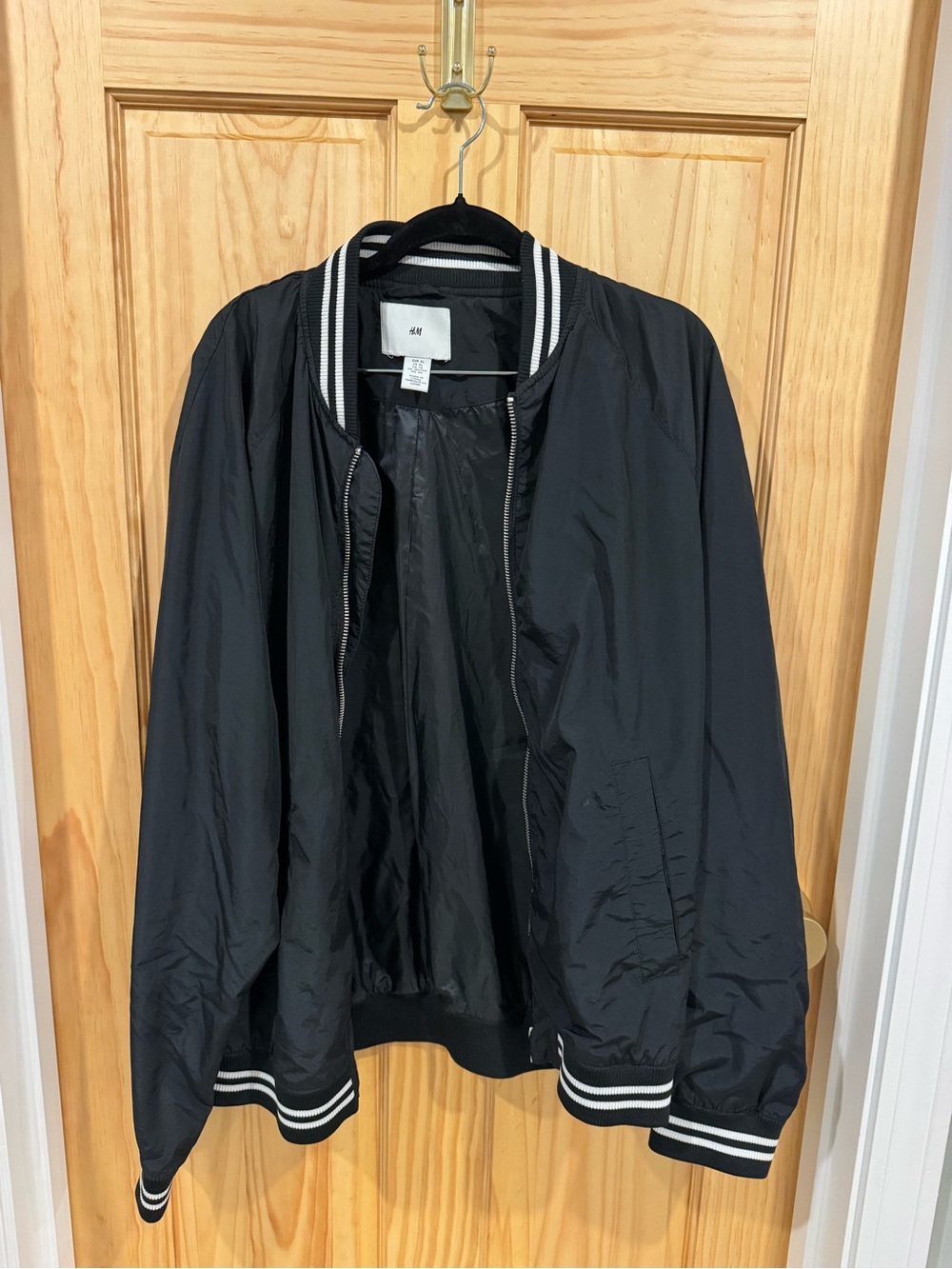 H&M Black Bomber Jacket with White Stripe Trim